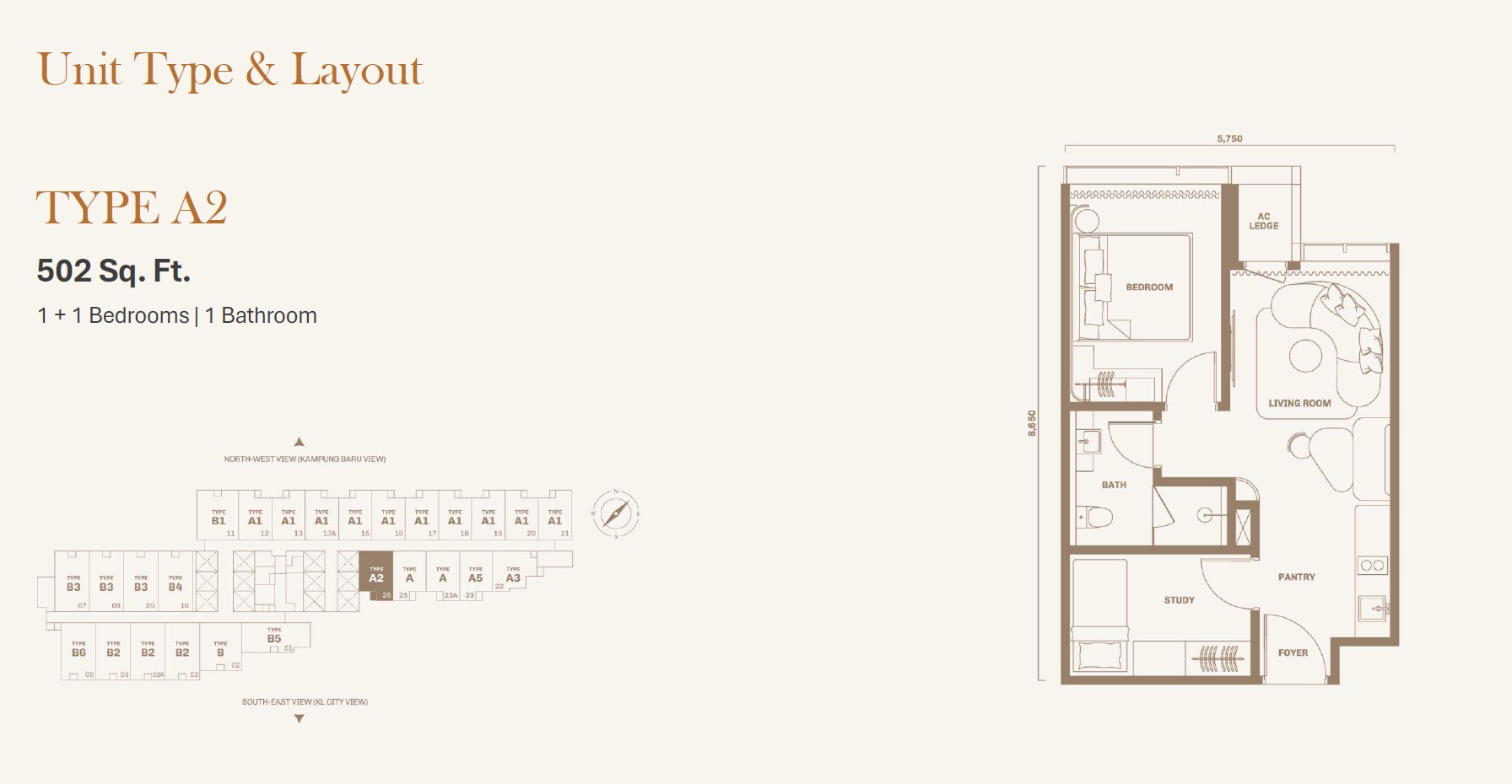 Divine KLCC 1 Bedroom Type A Layout