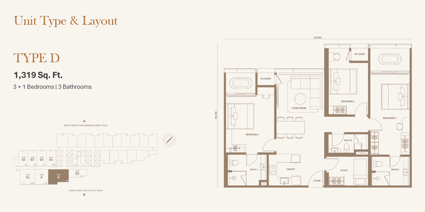 Divine KLCC 3 Bedroom Type D KLCC View Layout